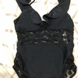 One piece black bathing suit